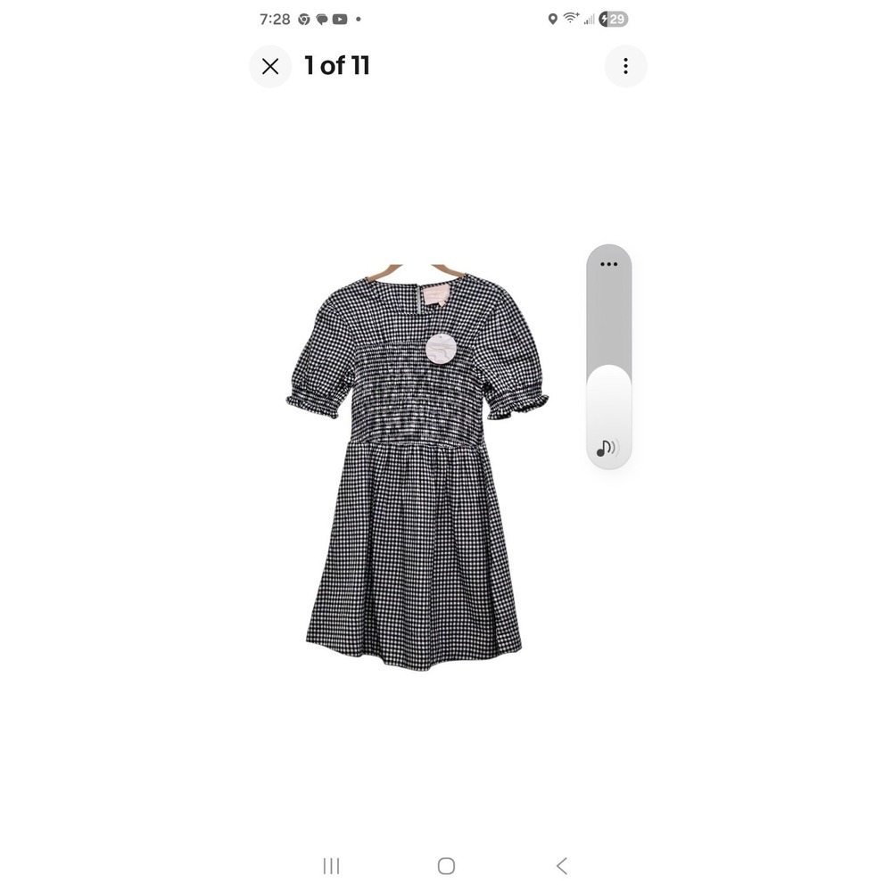 Us Together Gingham Smocked Dress Women L Black White Cotton Puff Sleeve Cottage